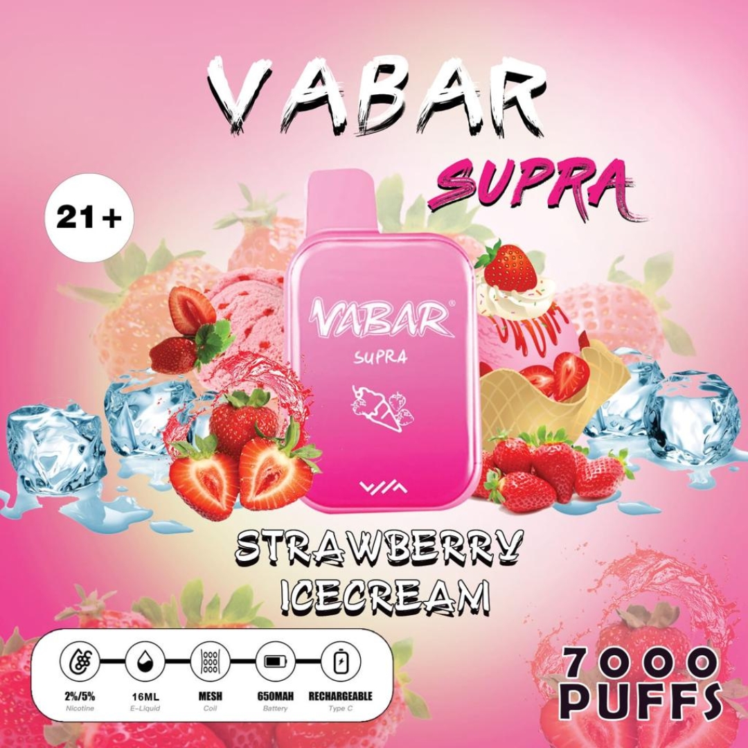 Vabar supra disposable vape 7000 - STRAWBERRY ICE CREAM